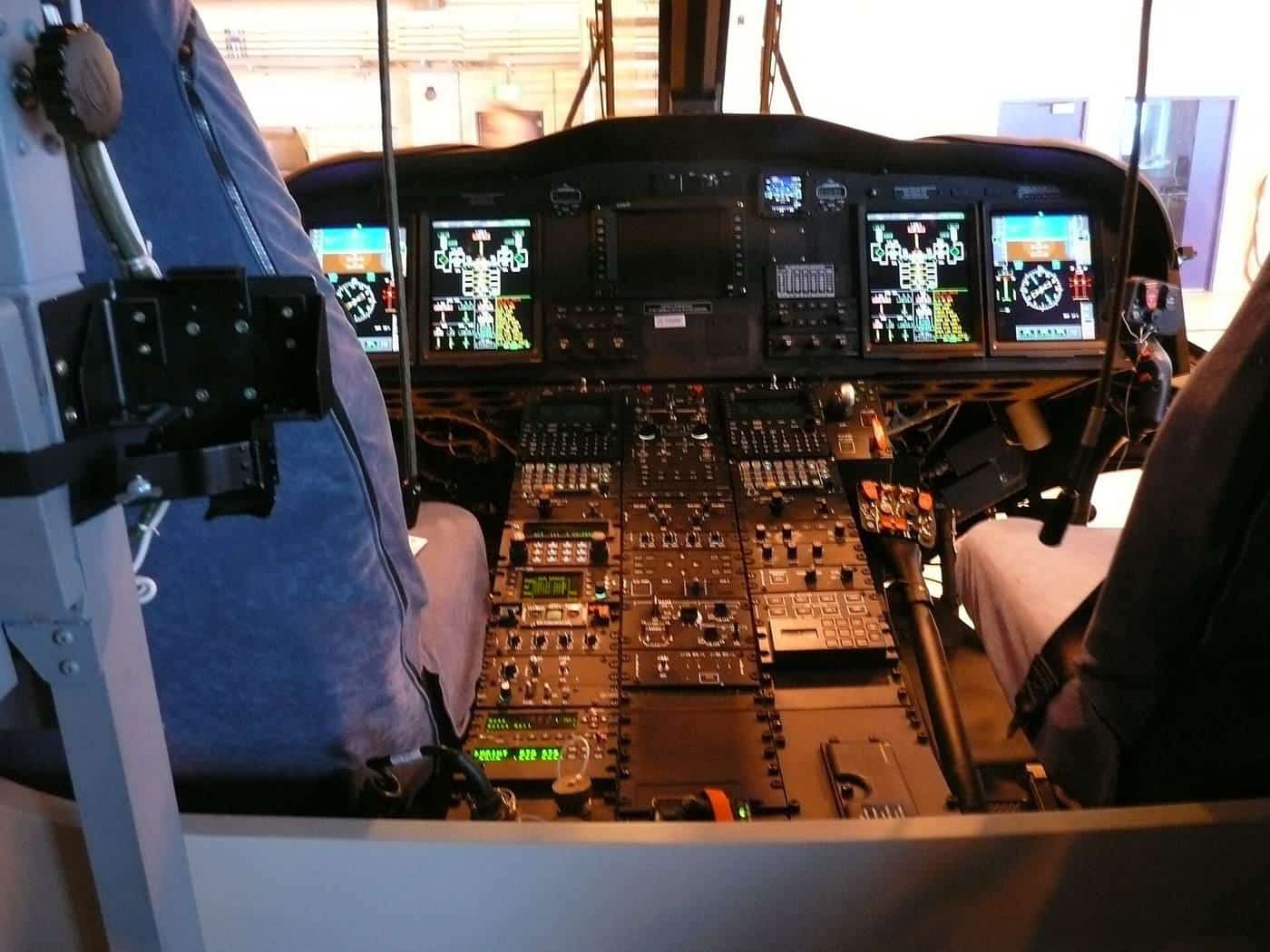 The instrument panel in a helicopter cockpit